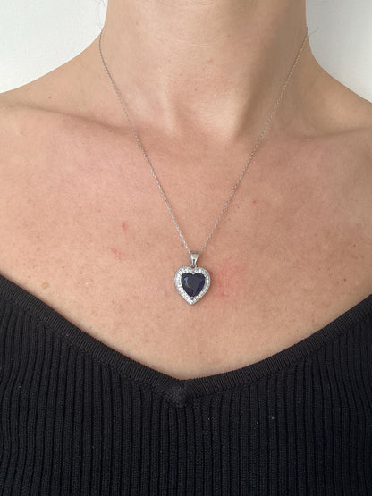 Sapphire Heart Sterling Silver Necklace & Earrings Set - September Birthstone