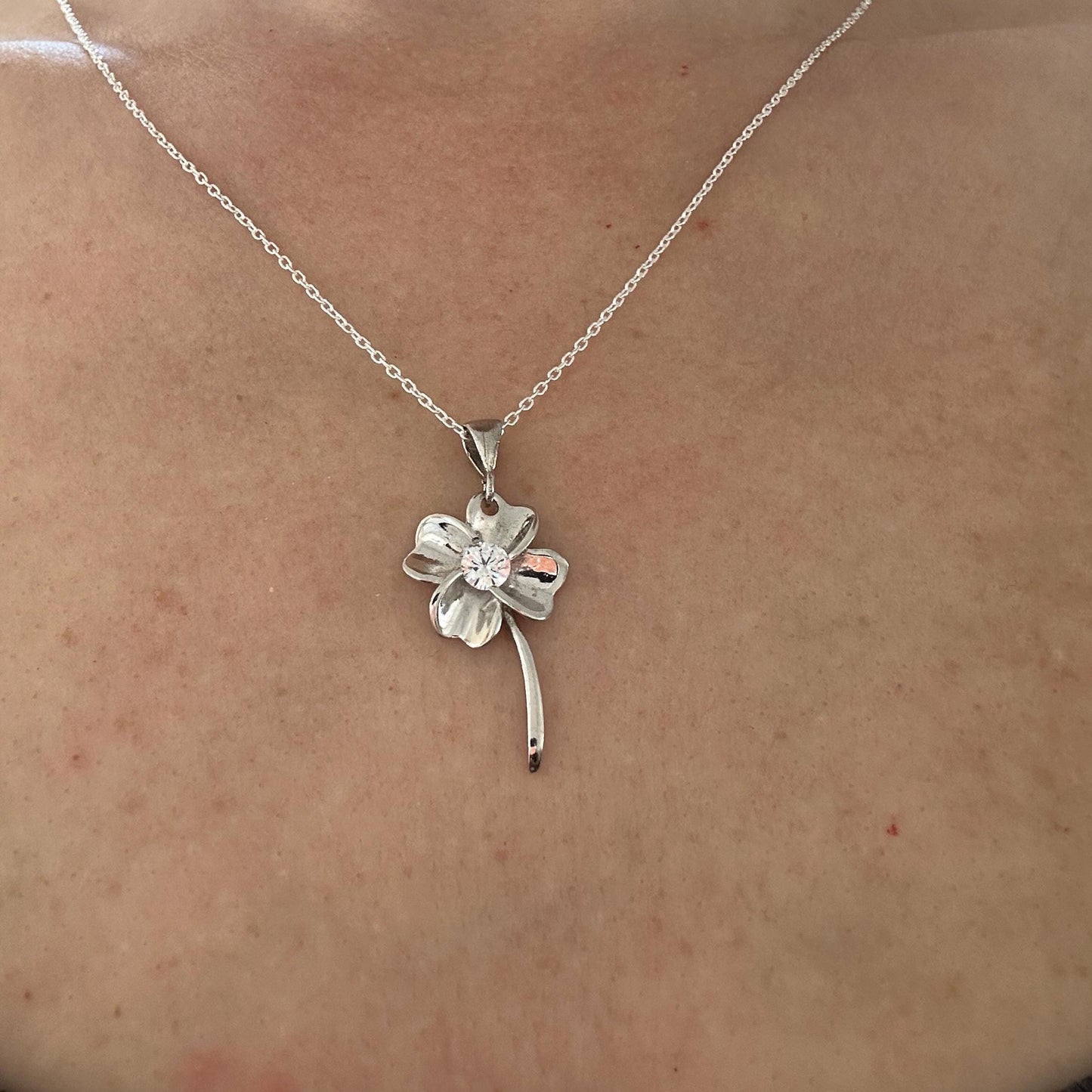 Sterling Silver Clover Pendant Necklace - Floral Charm Jewelry