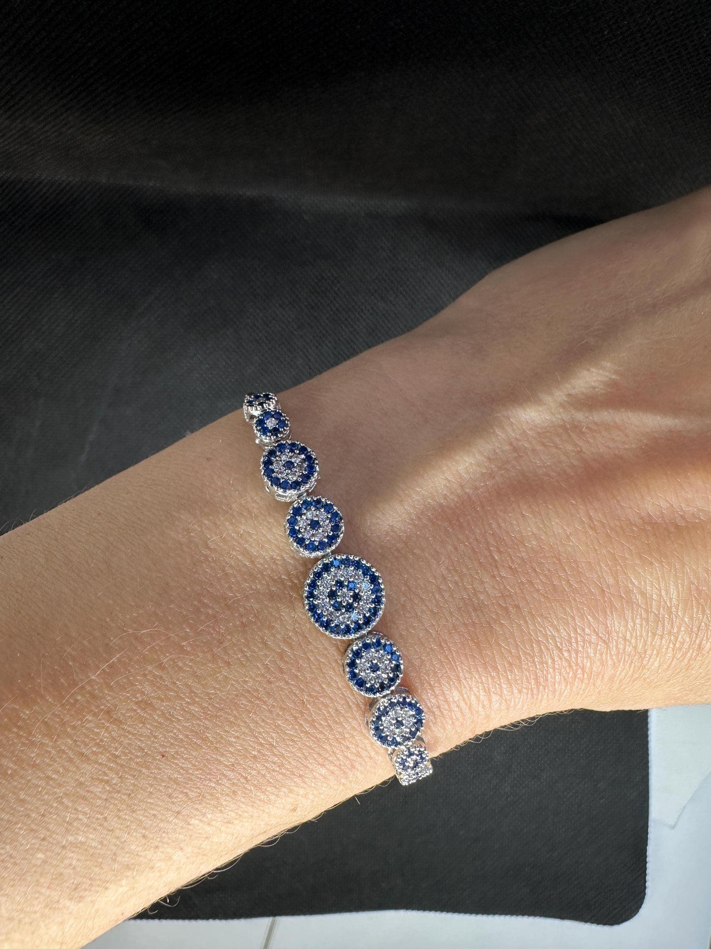 Handmade Evil Eye Bracelet: 925 Sterling Silver Zircon Beaded Charm