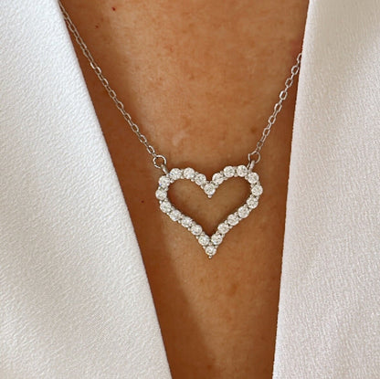Dainty Sterling Silver Heart Necklace with Sparkling Zircon