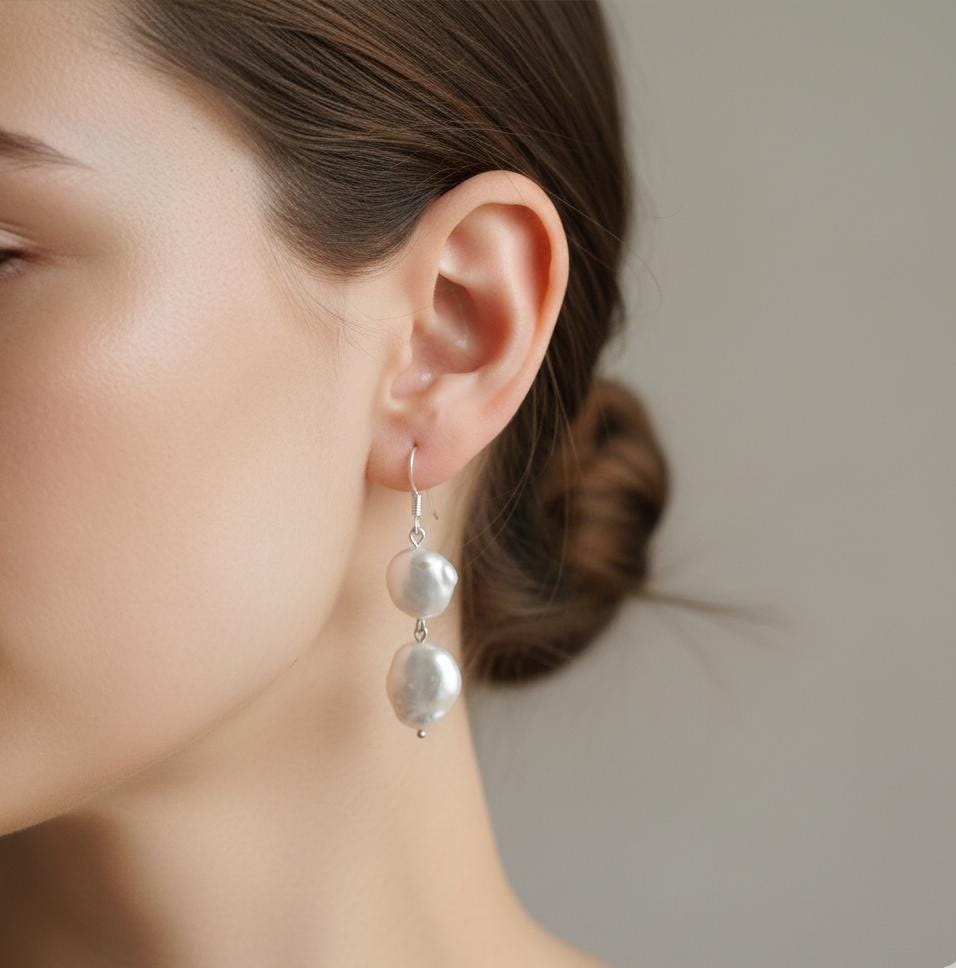 Chic White Pearl Dangle Earrings – Handcrafted Jewelry
