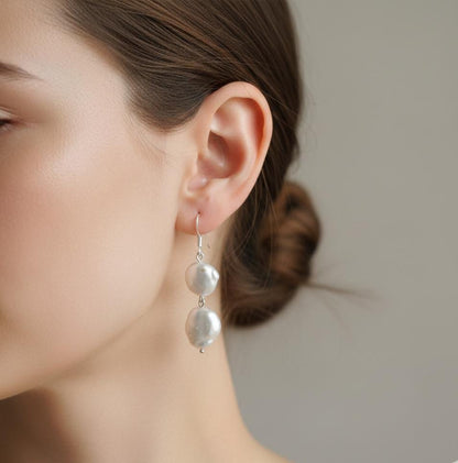 Chic White Pearl Dangle Earrings – Handcrafted Jewelry