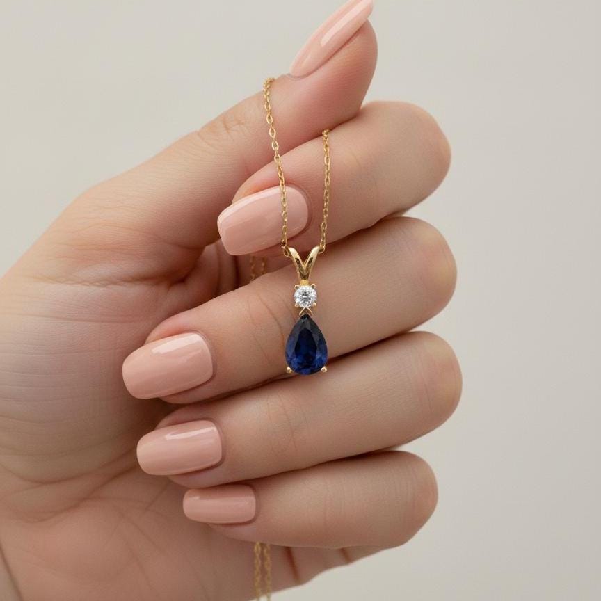 Gold Vermeil Sapphire Necklace - September Birthstone Pendant - Minimalist Jewelry -