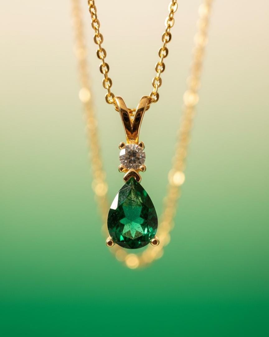Emerald May Birthstone Necklace in Gold Vermeil - Minimalist Jewelry -