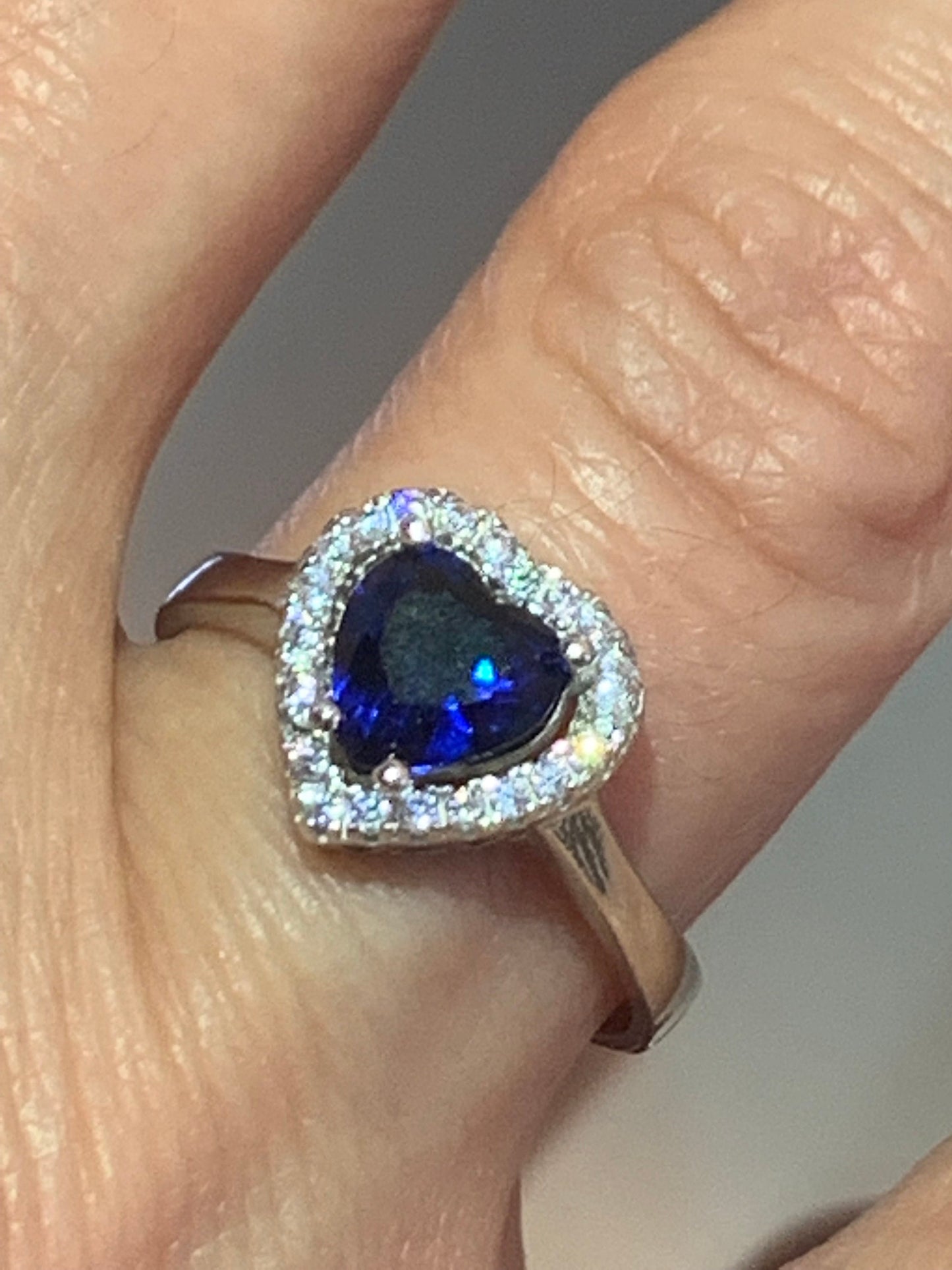 Sterling Silver Adjustable Sapphire Heart Ring -