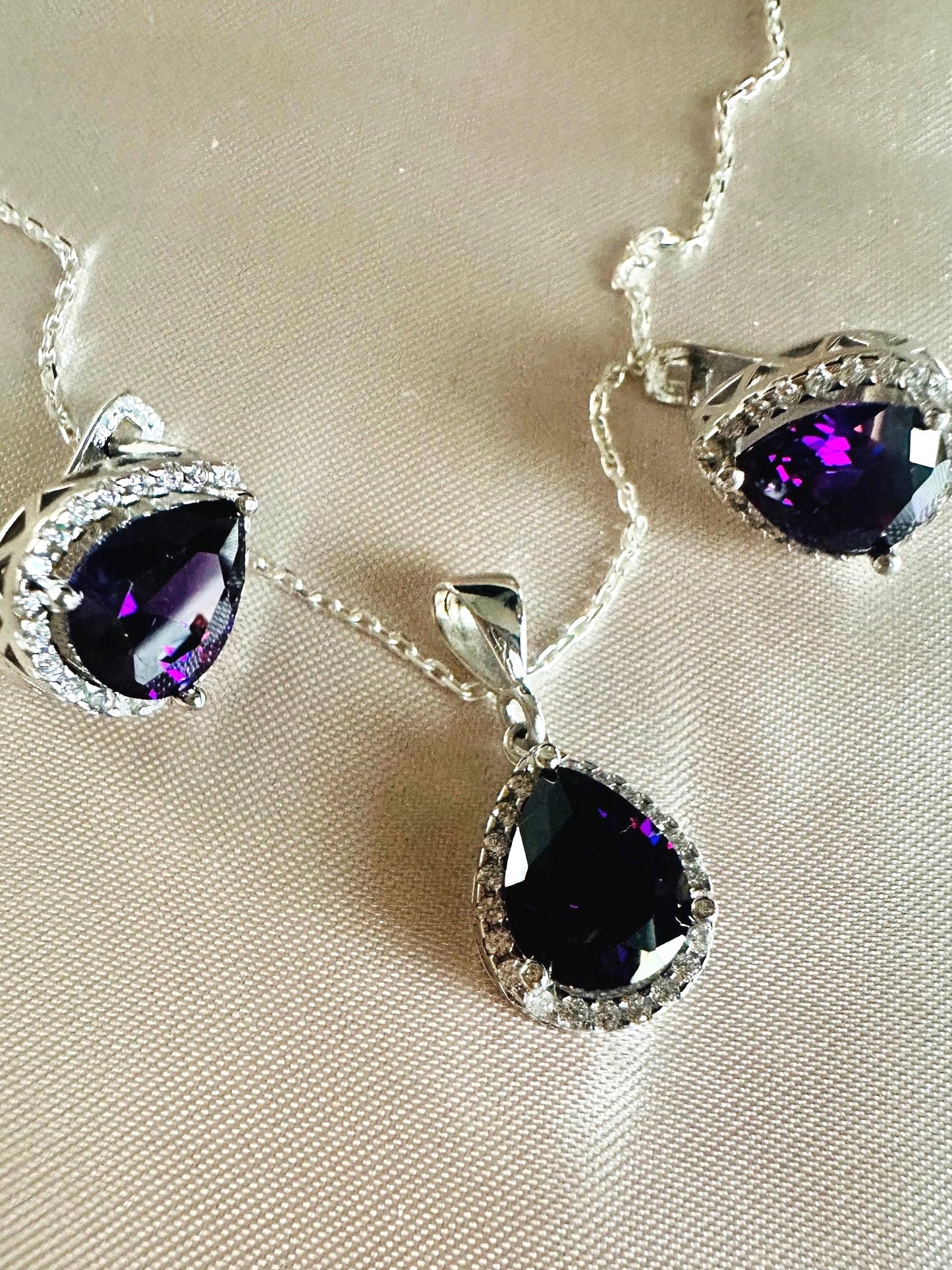 Elegant Amethyst Teardrop Necklace & Earrings Set - February Birthstone Jewelry