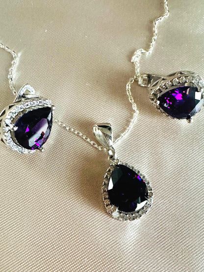 Elegant Amethyst Teardrop Necklace & Earrings Set - February Birthstone Jewelry