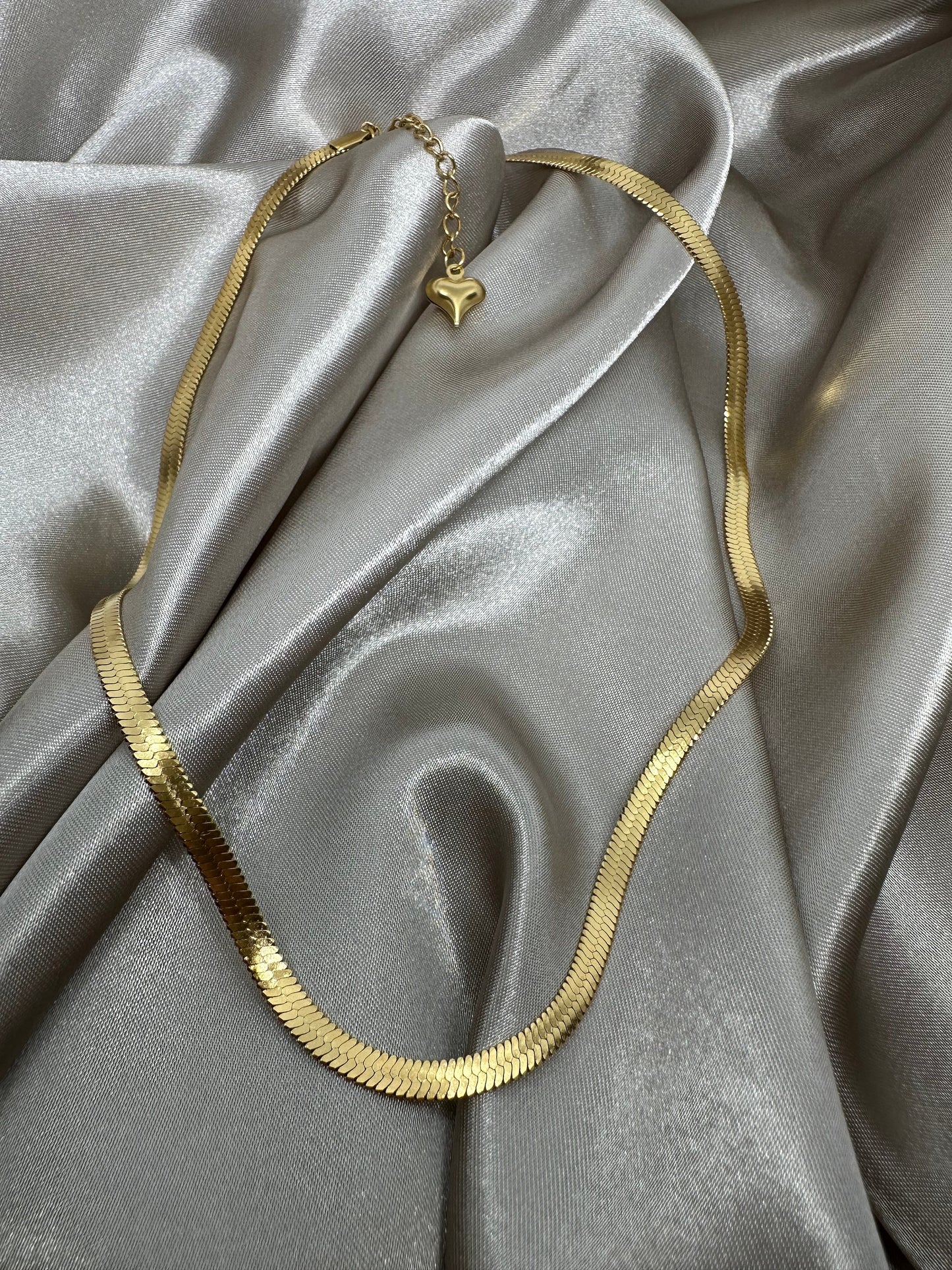 Gold Herringbone Chain: Dainty Snake Charm Necklace