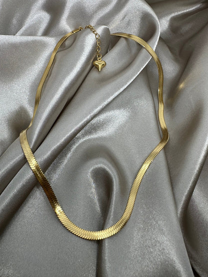 Gold Herringbone Chain: Dainty Snake Charm Necklace