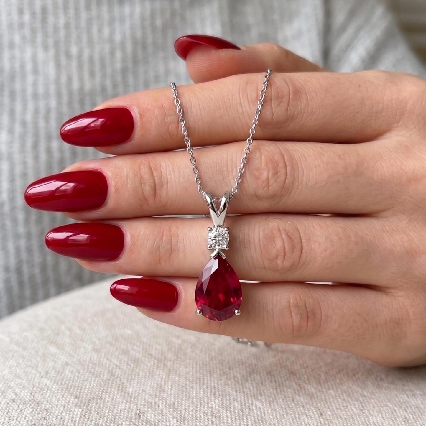 Ruby Minimalist Necklace - July Birthstone Pendant - Dainty Jewelry -925 Sterling Silver