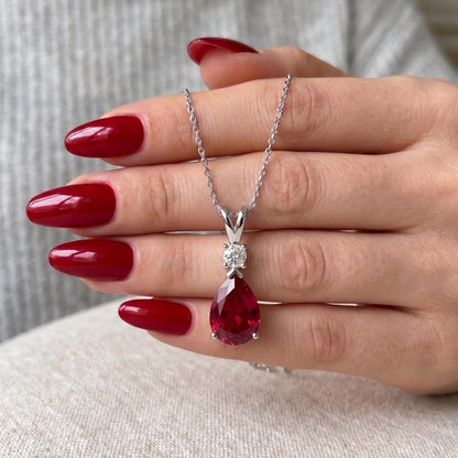 Ruby Minimalist Necklace - July Birthstone Pendant - Dainty Jewelry -925 Sterling Silver