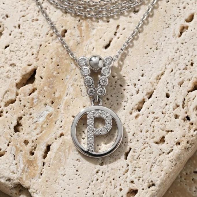 Sterling Silver P Letter Necklace - Custom Zircon Initial Jewelry for Her