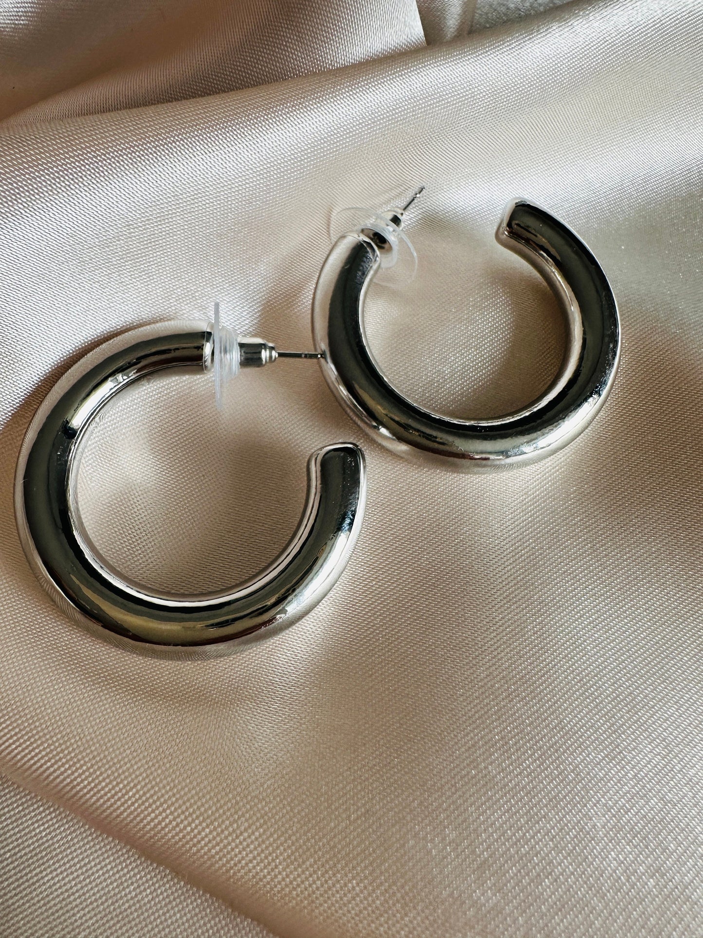 Silver Thick Hoop Earrings: Upcycled Brass, 2.5cm