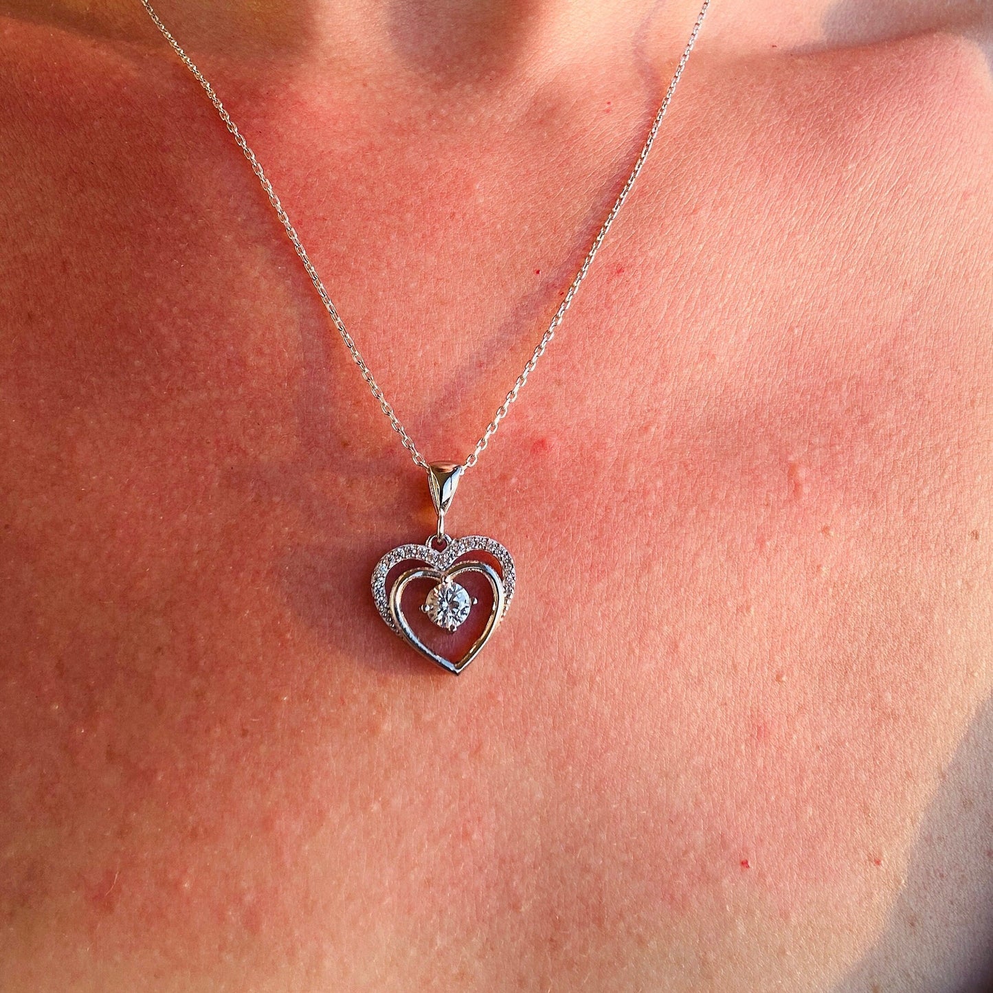 Dainty Sterling Silver Heart Necklace - Open Heart Pendant Jewelry