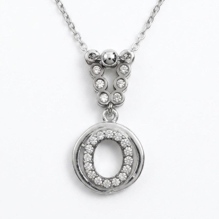 Custom O Initial Necklace in Sterling Silver - Sparkling Zircon Letter Jewelry