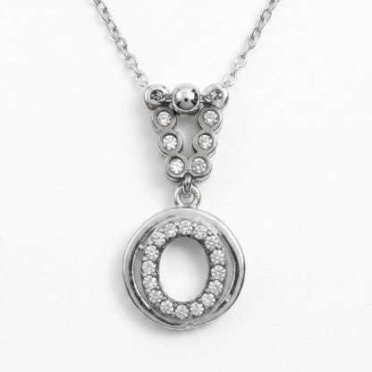 Custom O Initial Necklace in Sterling Silver - Sparkling Zircon Letter Jewelry