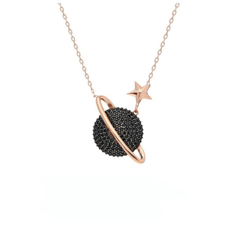 Sterling Silver Saturn Bracelet featuring Black Zircon Planet - Celestial Chic-Exclusive Gift for Her