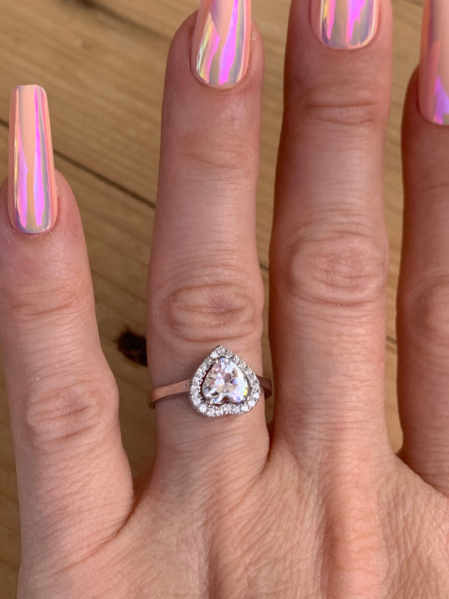 925 Sterling Silver Heart Zircon Promise Ring - Adjustable & Lovely Gift for Her