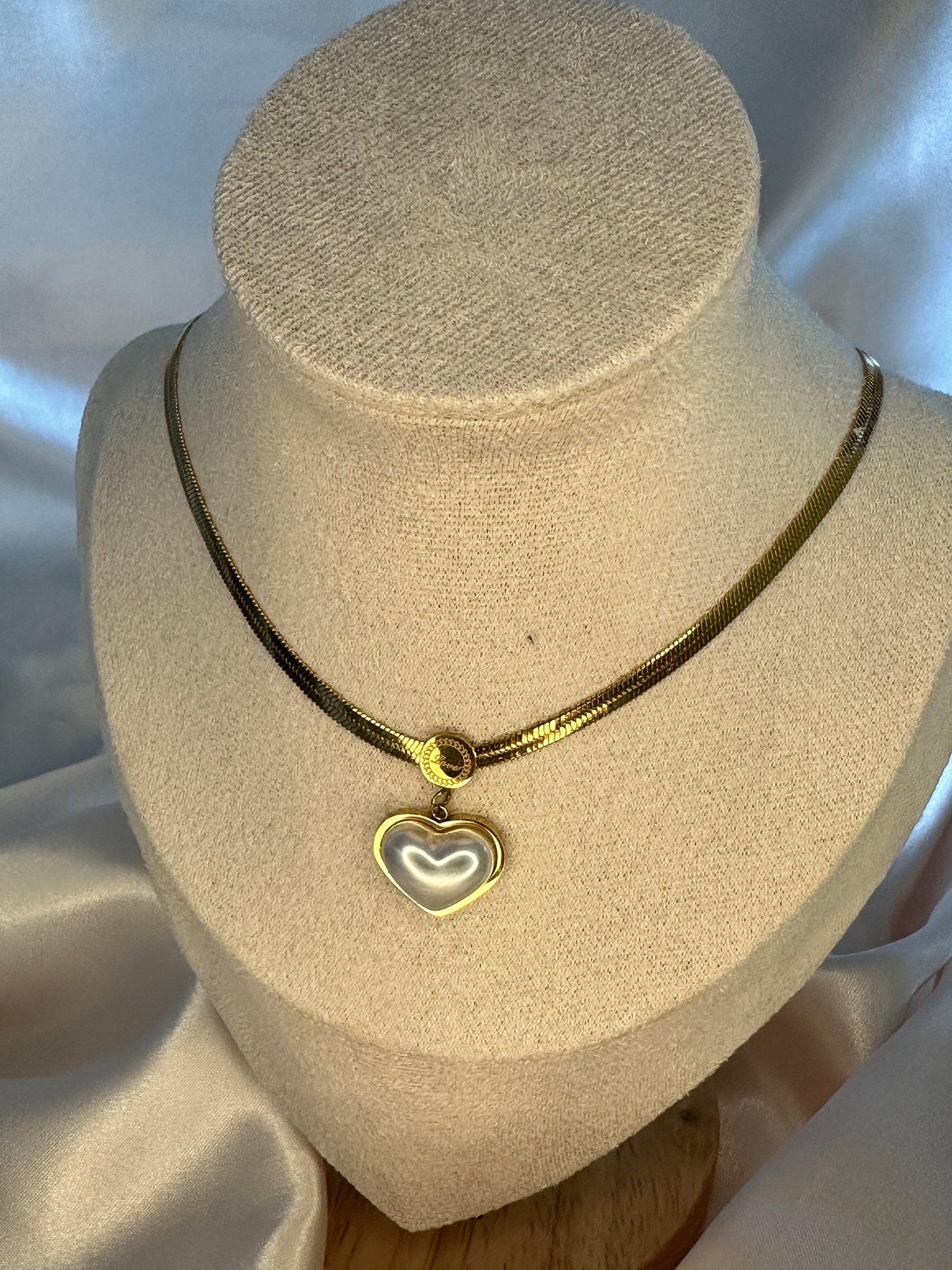 Gold Heart Necklace: Herringbone Chain, Gold