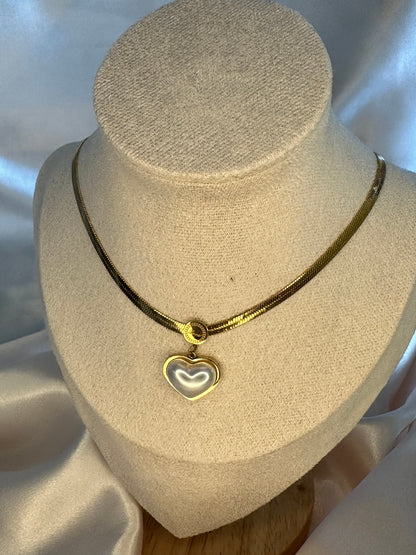 Gold Heart Necklace: Herringbone Chain, Gold