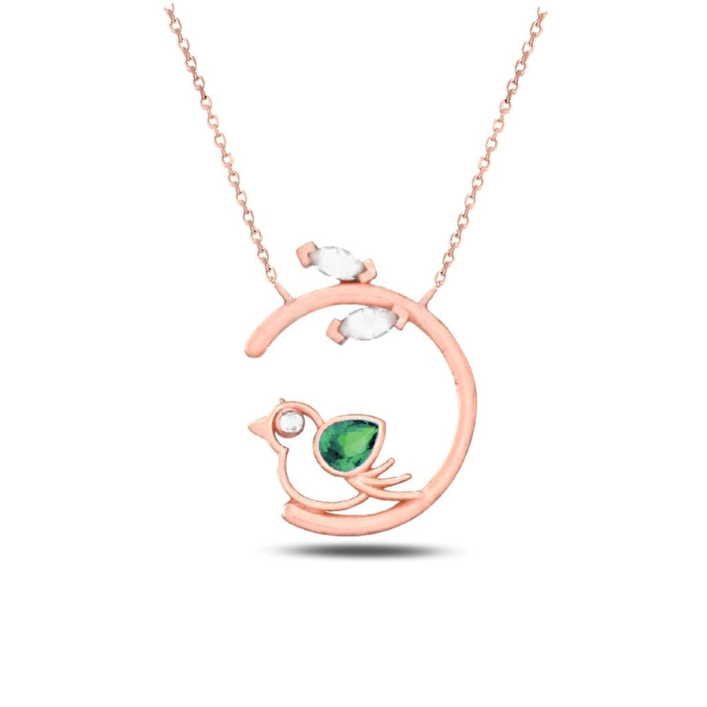 Rose Gold Vermeil Emerald Bird Necklace - May Birthstone Pendant