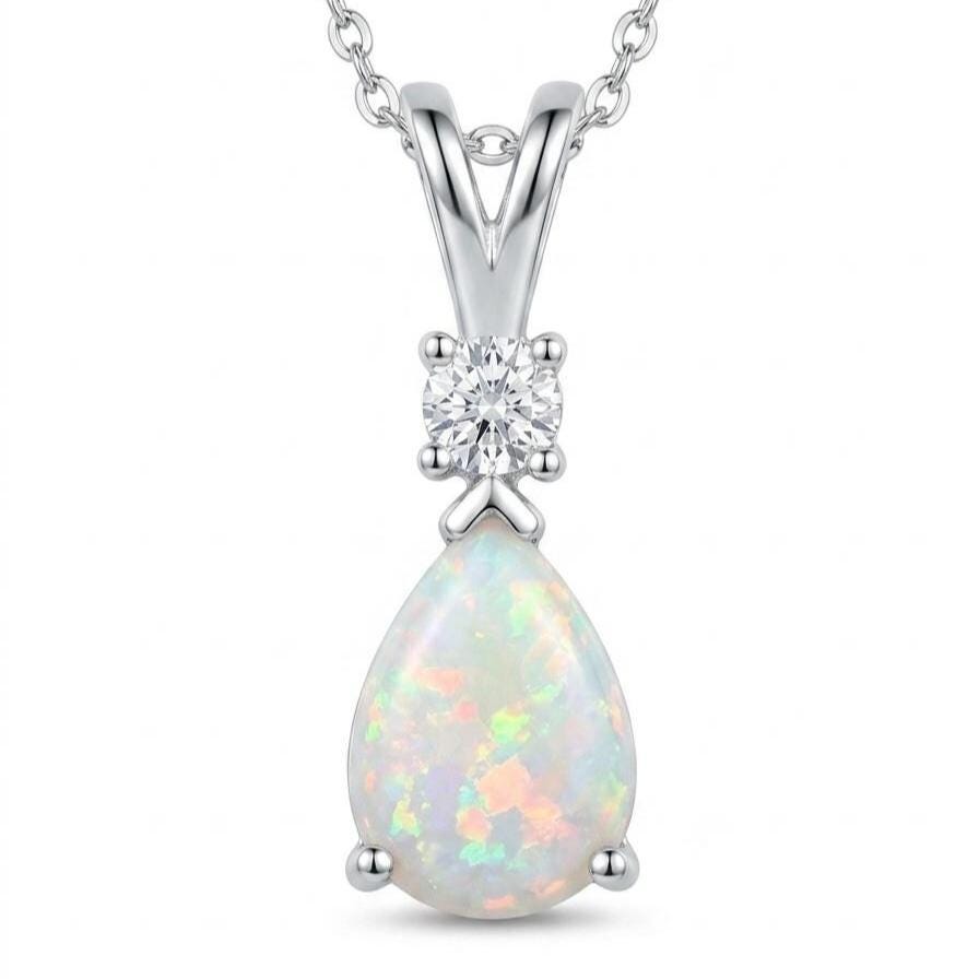 Opal Minimalist Necklace - October Birthstone Pendant - Dainty Jewelry -925 Sterling Silver