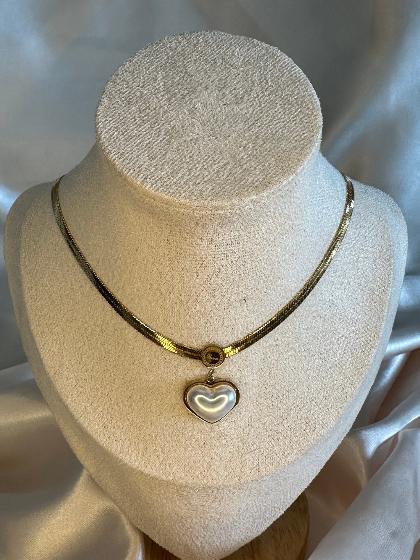 Gold Heart Necklace: Herringbone Chain, Gold