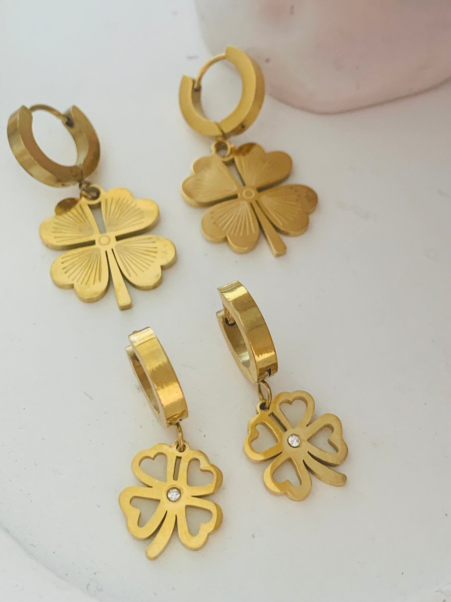Gold Clover Earrings: 18K Plated Stainless Steel, Lucky Charm