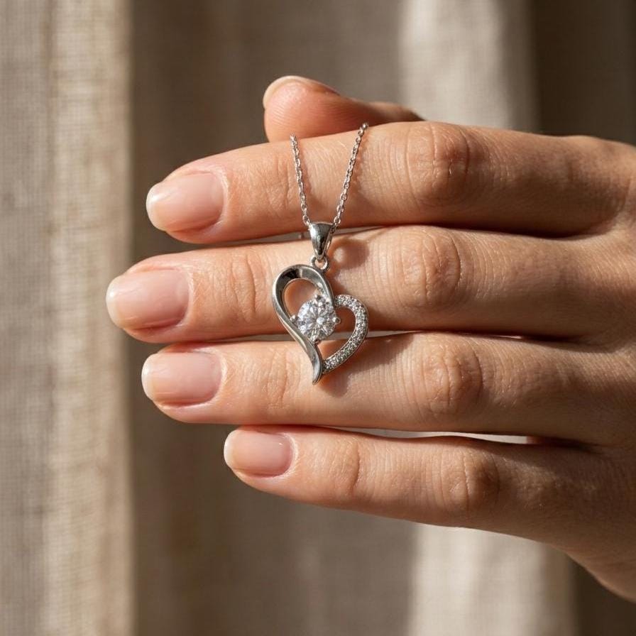 Dainty Silver Necklace with Zircon Heart Pendant - Sparkling Gift for Her