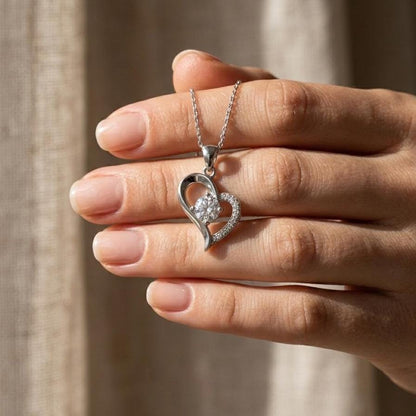 Dainty Silver Necklace with Zircon Heart Pendant - Sparkling Gift for Her
