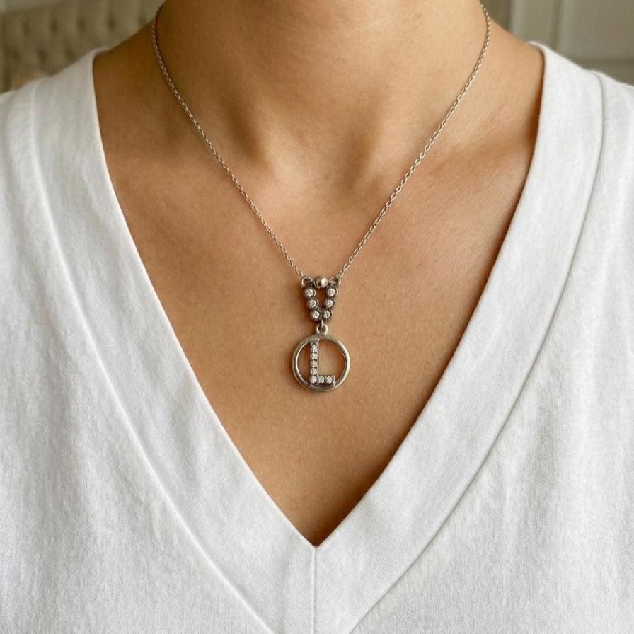 Personalized Sterling Silver Initial L Necklace - Custom Zircon Letter Pendant