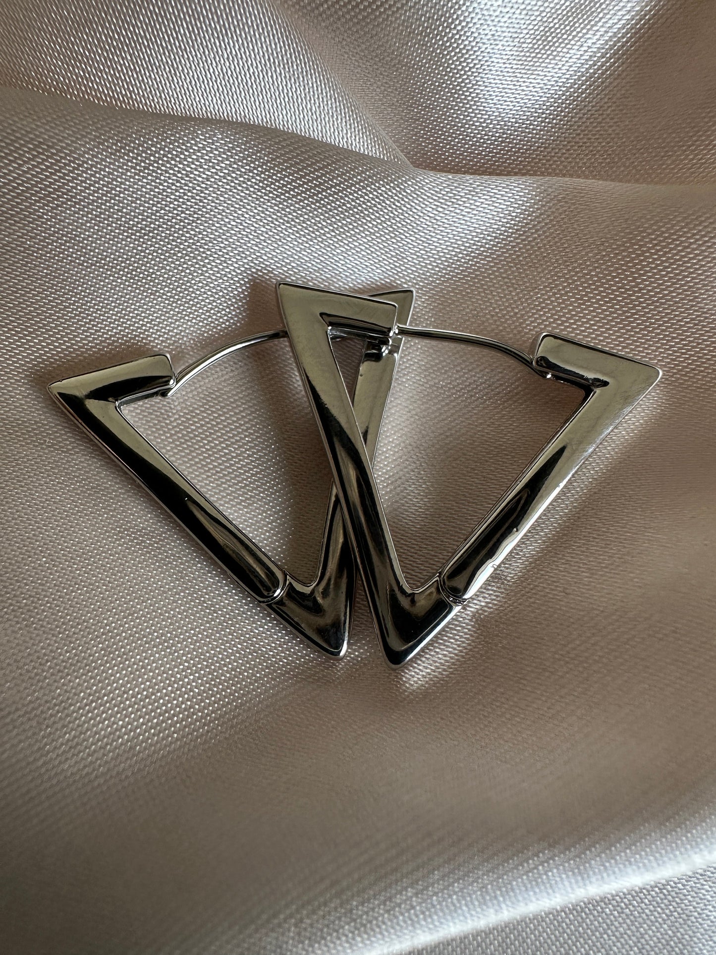 Upcycled Brass Triangle Earrings: Silver Geometric Jewelry