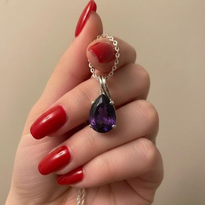Dainty Amethyst Teardrop Necklace - February Birthstone Pendant