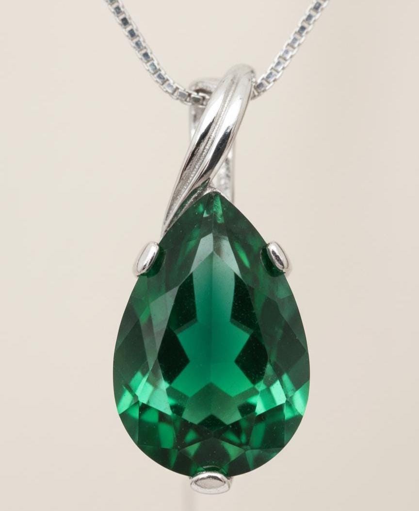 Gold Vermeil Emerald Teardrop Necklace - May Birthstone Pendant