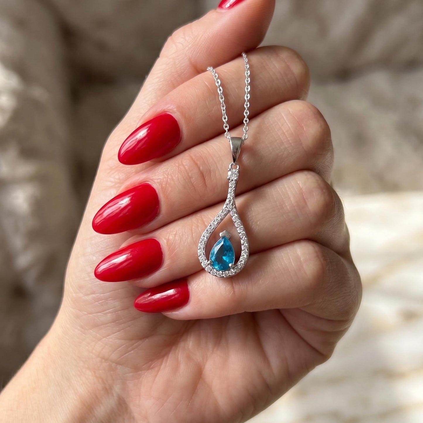Aquamarine Sterling Silver Necklace-March Birthstone Pendant