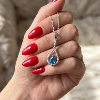 Aquamarine Sterling Silver Necklace-March Birthstone Pendant