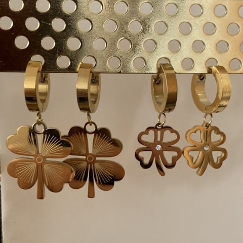 Gold Clover Earrings: 18K Plated Stainless Steel, Lucky Charm
