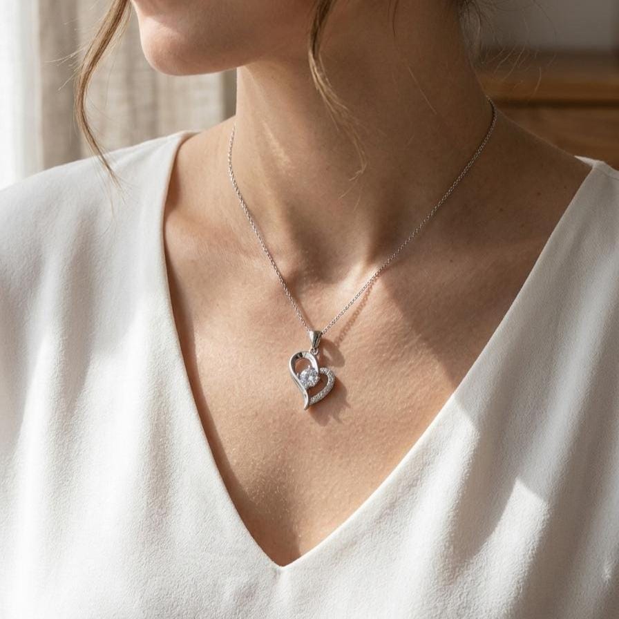 Dainty Silver Necklace with Zircon Heart Pendant - Sparkling Gift for Her