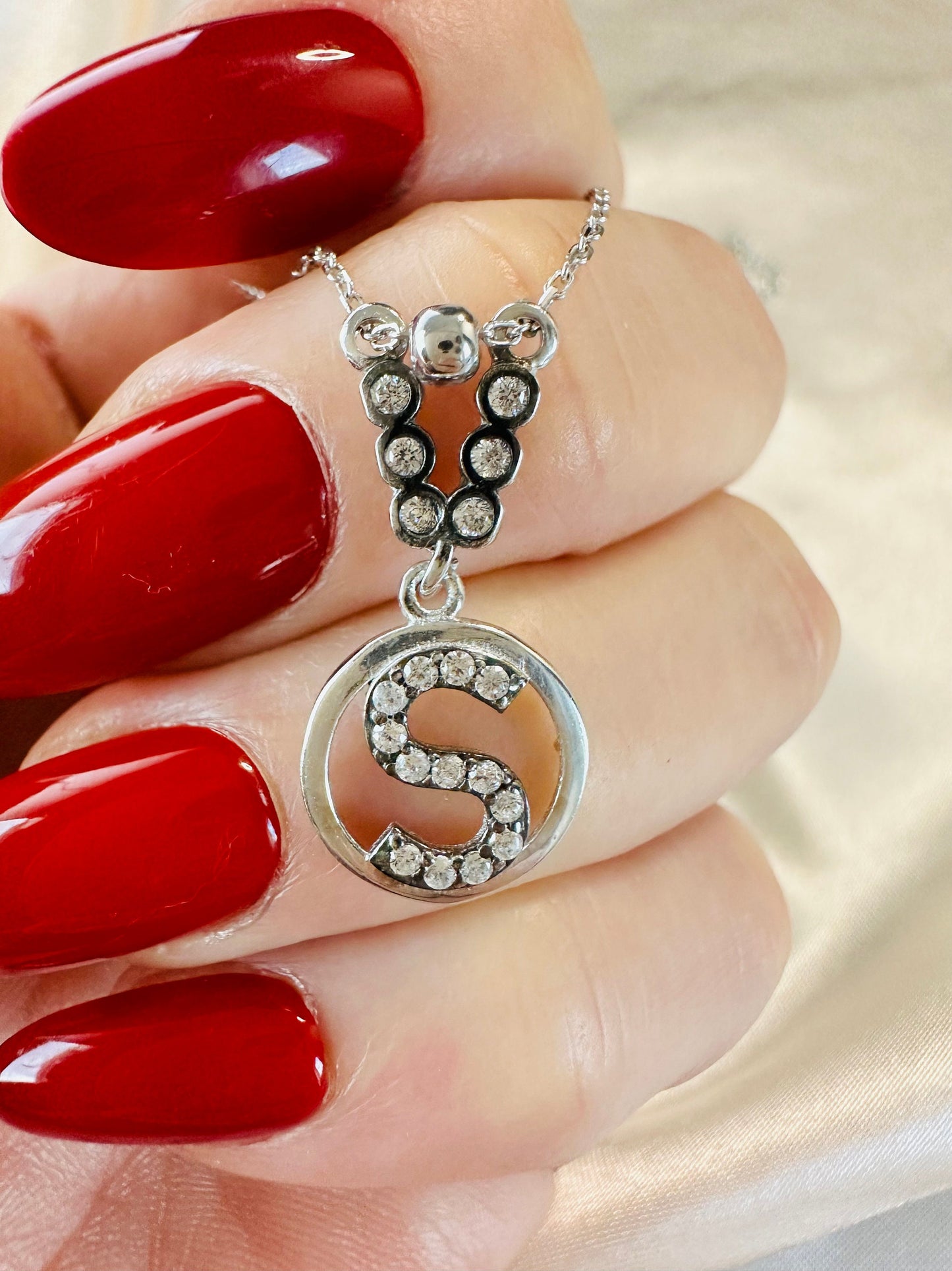 Sterling Silver Letter M Necklace - Personalized Zircon Initial Jewelry
