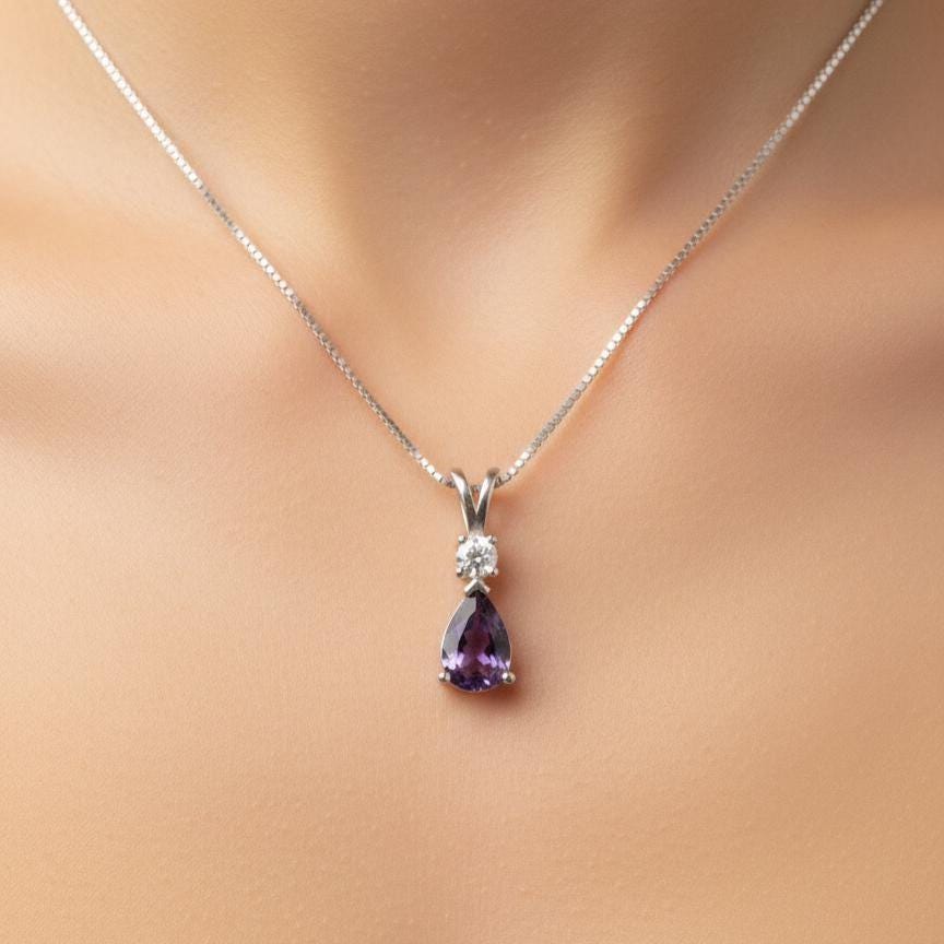 Amethyst Minimalist Necklace - February Birthstone Pendant - Dainty Jewelry -925 Sterling Silver