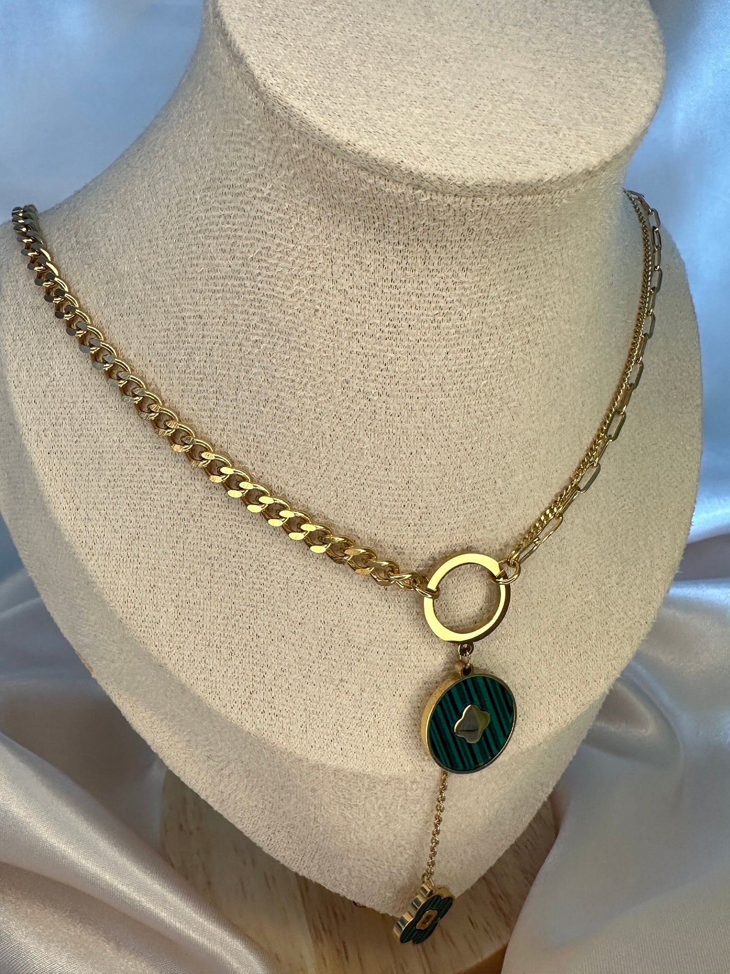 Emerald Gold  Clover Necklace