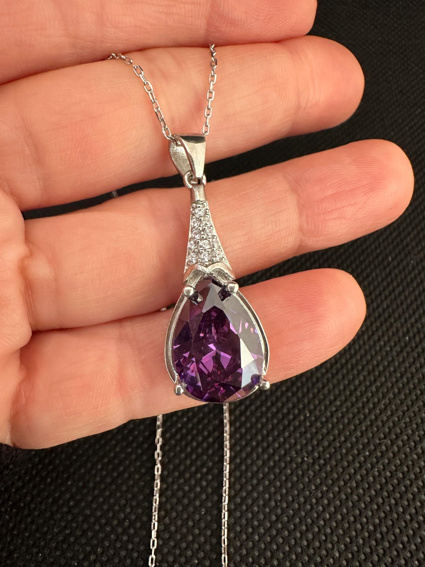 Chunky Amethyst Gemstone Necklace in Sterling Silver- February Birthstone Jewelry