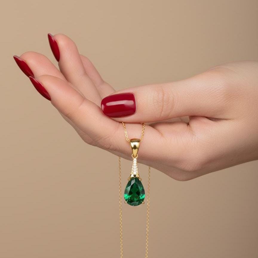 Emerald Gold Vermeil Necklace  - May Birthstone Jewelry