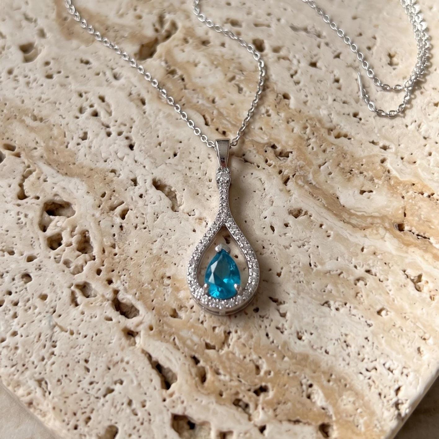 Aquamarine Sterling Silver Necklace-March Birthstone Pendant