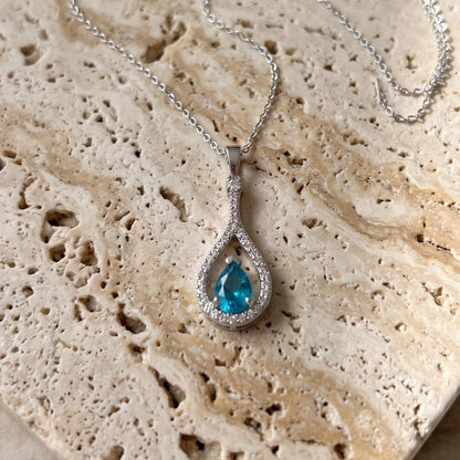 Aquamarine Sterling Silver Necklace-March Birthstone Pendant