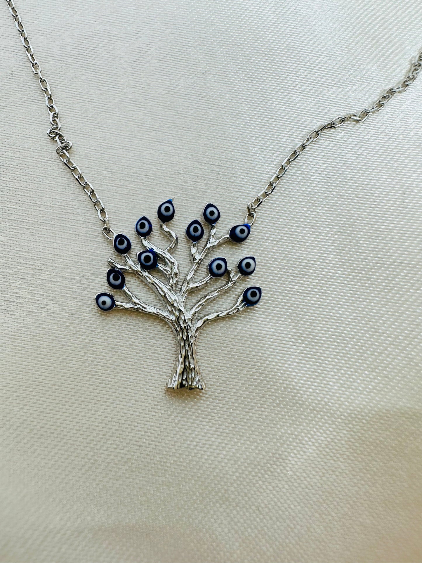 Evil Eye Tree of Life Necklace -925 Sterling Silver