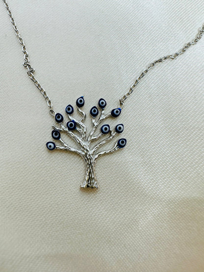 Evil Eye Tree of Life Necklace -925 Sterling Silver
