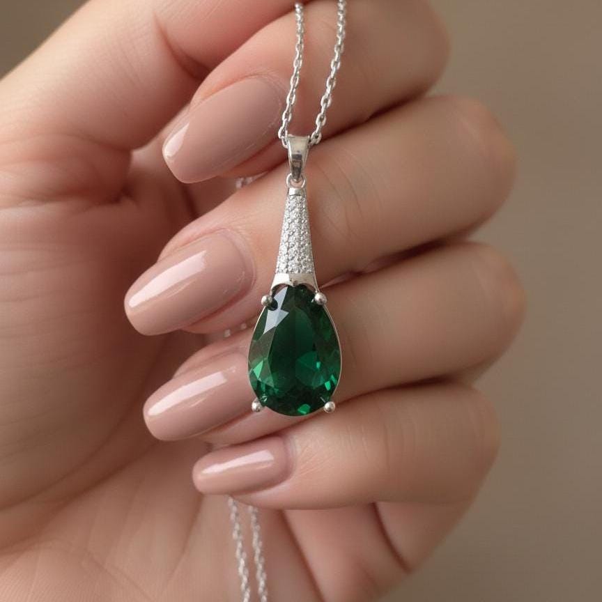Emerald Necklace in Sterling Silver- May Birthstone Jewelry