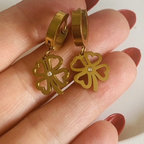 Gold Clover Earrings: 18K Plated Stainless Steel, Lucky Charm