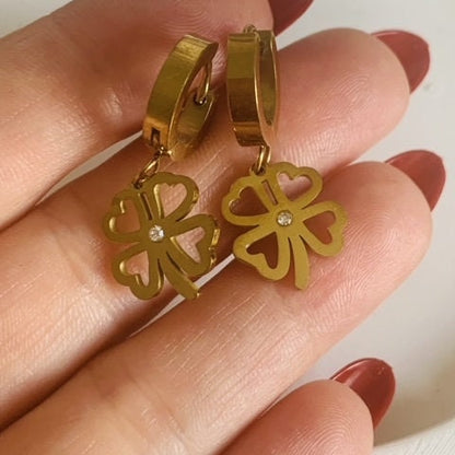 Gold Clover Earrings: 18K Plated Stainless Steel, Lucky Charm